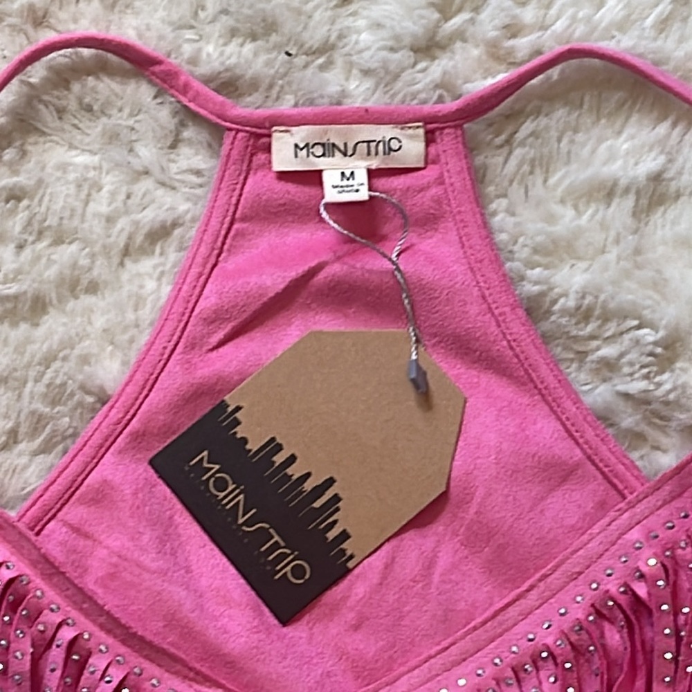 Mainstrip Women's Pink Silver Studded Fringe Racer Back Top Medium - Picture 5 of 8